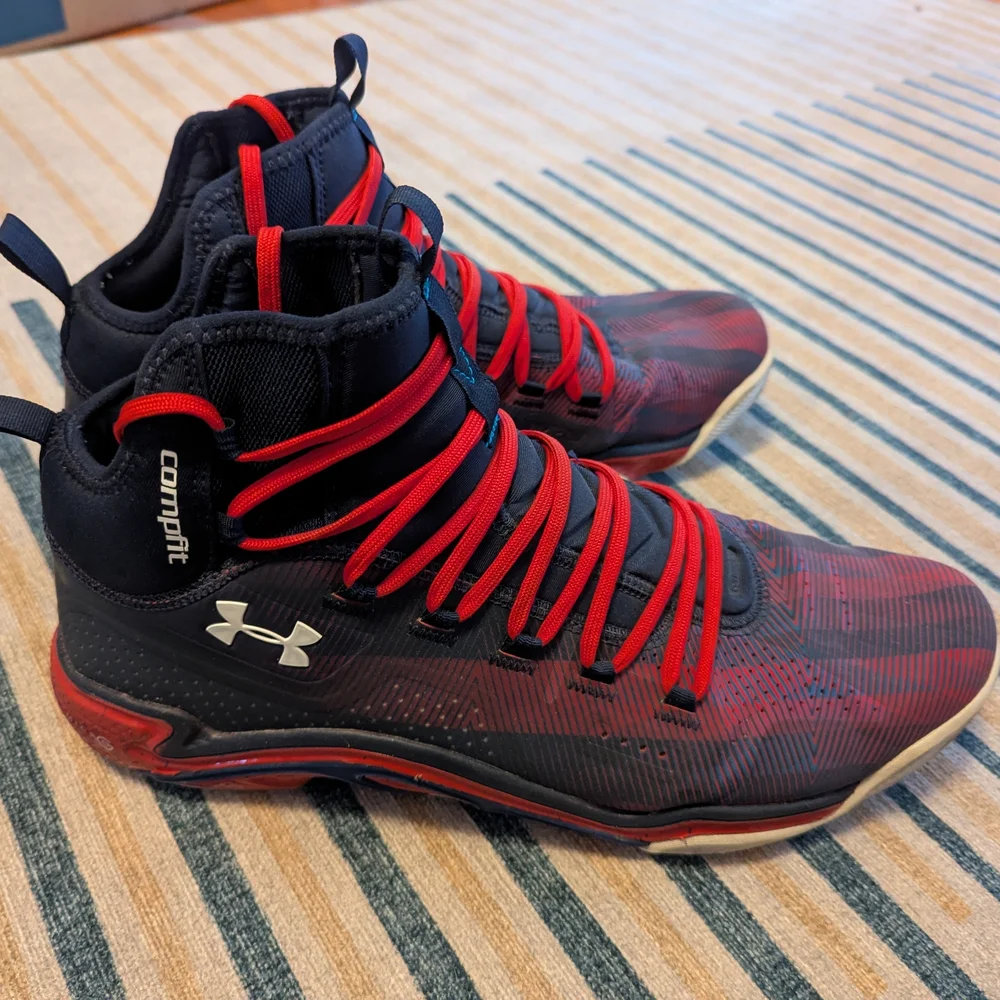 Under Armour Men's Navy and Red High-Top Sneakers - Picture 1 of 10